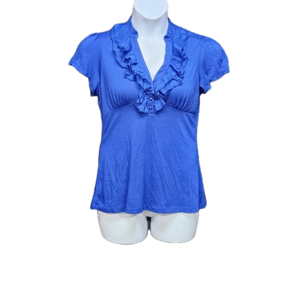 Maurices Babydoll Top Womens L Royal Blue Ruffle Puff Sleeve Ethereal Regency